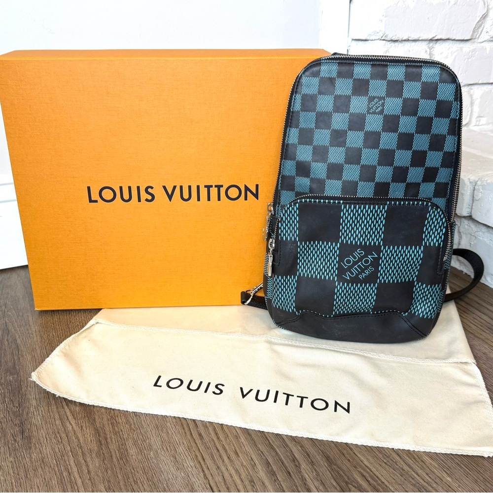 Limited Edition Aqua Louis Vuitton Damier Graphite Sling Bag Crossbody.